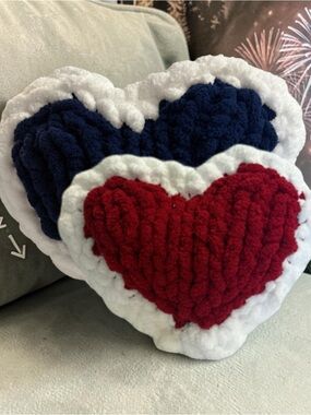 Handmade REVERSIBLE Heart Throw Pillow - Red White & Blue
